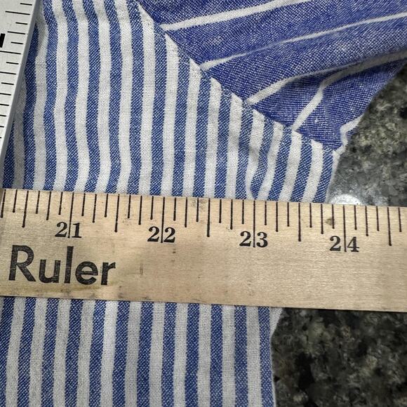 Old Navy Boyfriend Shirt Womens XL Blue White Stripe Linen Blend Button - Picture 6 of 8